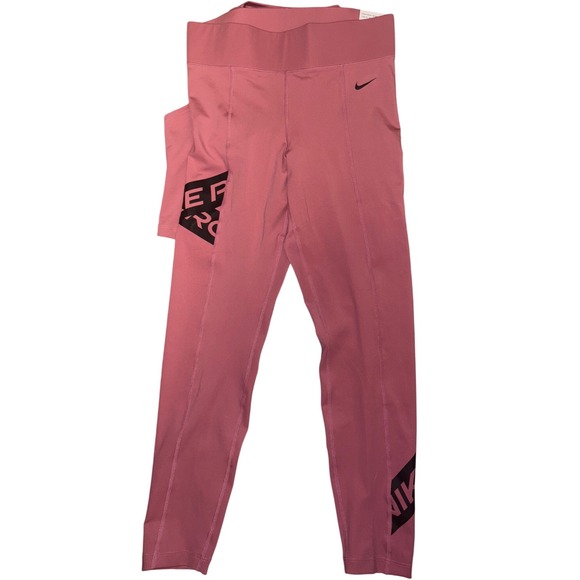 Nike Pro Women's Workout Set Size Medium – Mauve Pink Crop Tank and 7/8 Leggings - Picture 2 of 3